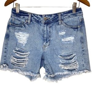 Blue Spice Distressed Cut Off Denim Shorts